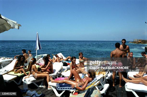The new Beirut in Lebanon - Beach club on the day of Lebenese elections. The first since the withdrawal of Syrian troops.