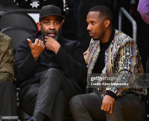 Denzel Washington and Rich Paul attend a basketball game between the Los Angeles Lakers and the Houston Rockets at Staples Center on February 06,...