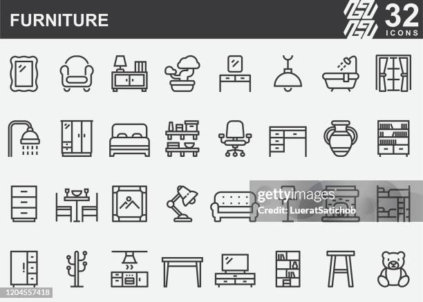 furniture line icons - closet stock illustrations