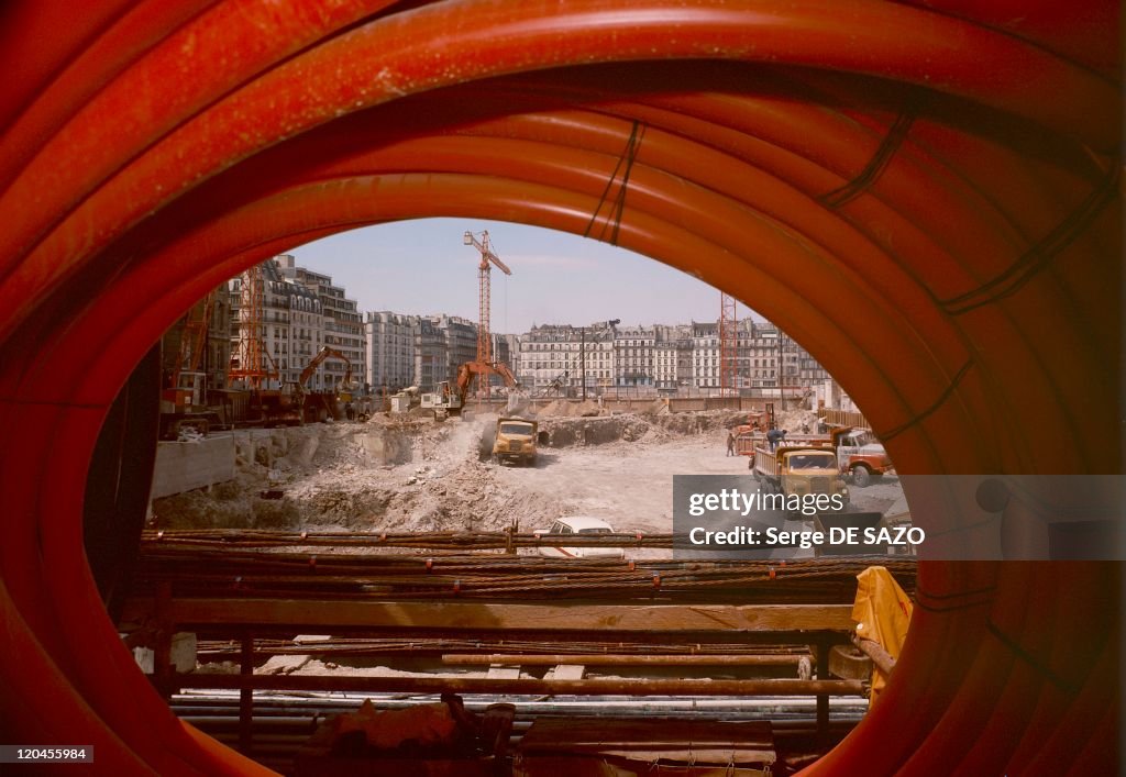 Construction Of Centre Georges Pompidou In Paris, France In 1975 -
