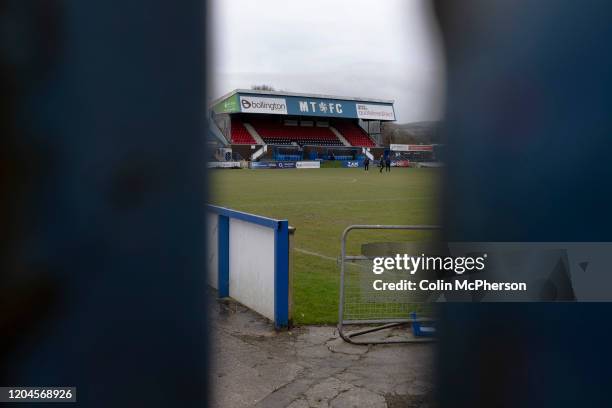 An interior view of the ground before Macclesfield Town played Grimsby Town in a SkyBet League 2 fixture at Moss Rose. The home club had suffered...