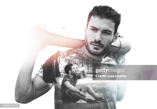 double exposure photograph of a man exercising - high key stock pictures, royalty-free photos & images