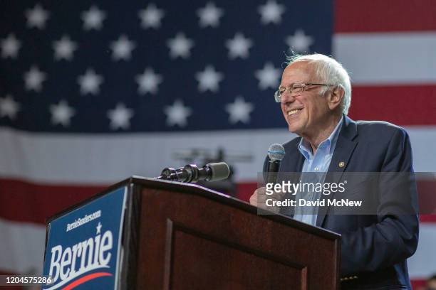 Presidential candidate Sen. Bernie Sanders holds a campaign rally at the Los Angeles Convention Center on March 1, 2020 in Los Angeles, California....