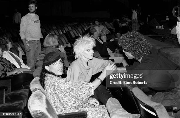 Mark Goodman interviewing Stephen Pearcy of Ratt and Aimee Mann of 'Til Tuesday at the rehearsal for the MTV Music Awards at Radio City Music Hall in...