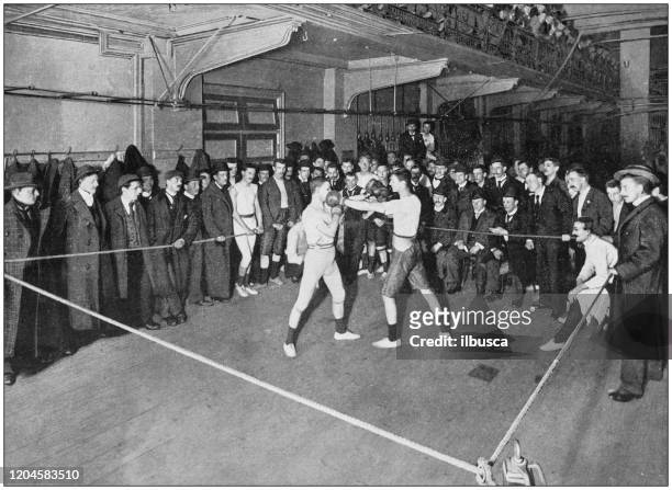 antique photograph of the british empire: boxing at the regent street polytechnic - archival stock illustrations