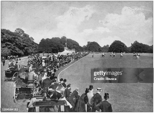 antique photograph of the british empire: polo match in phoenix park, dublin - polo stock illustrations