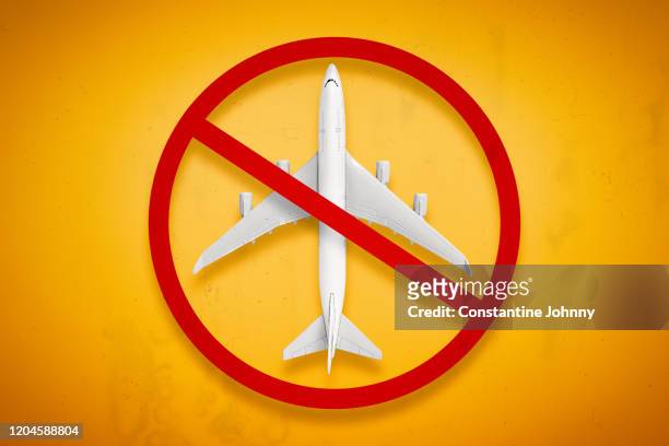 travel ban. forbidden airplane and flight ban concept. - verweigern stock-fotos und bilder