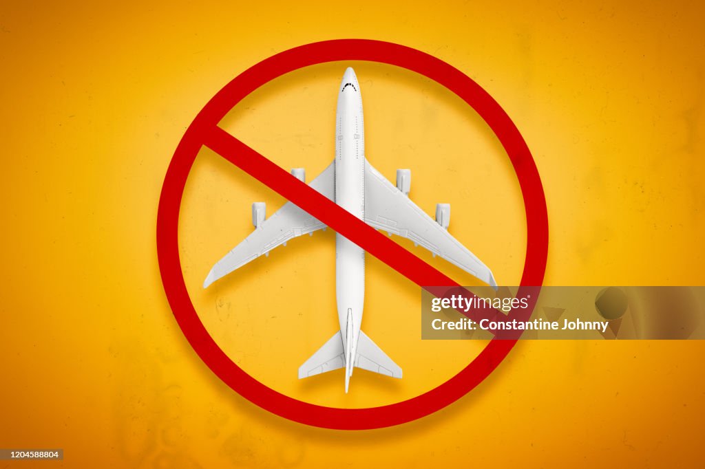 Travel Ban. Forbidden Airplane and Flight Ban Concept.