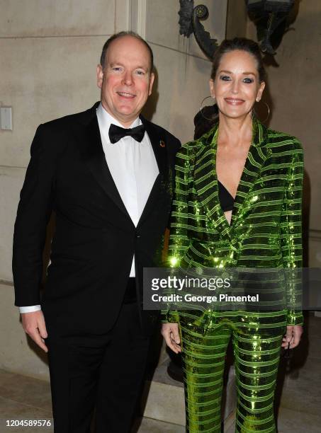 Prince Albert II of Monaco and Sharon Stone attend 2020 Hollywood For The Global Ocean Gala Honoring HSH Prince Albert II Of Monaco at Palazzo di...