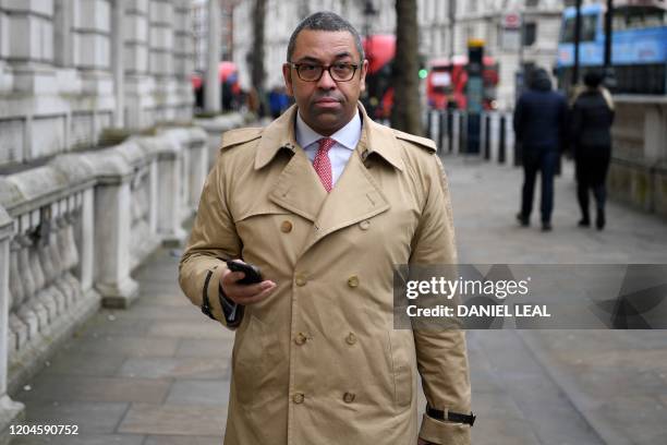 Britain's Minister of State in the Foreign Office and the Department for International Development James Cleverly arrives at the Cabinet Office on...