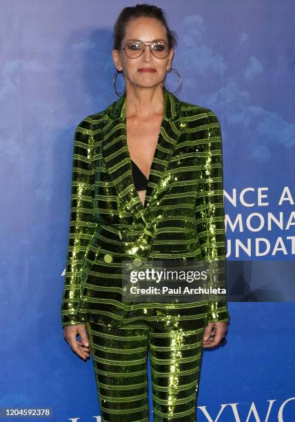 Sharon Stone attends the 2020 Hollywood For The Global Ocean Gala honoring HSH Prince Albert II Of Monaco at Palazzo di Amore on February 06, 2020 in...