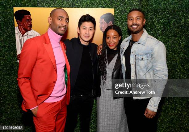 Charles King, Alana Mayo and Michael B. Jordan attend the 3rd Annual MACRO Pre-Oscar Party on February 06, 2020 in West Hollywood, California.