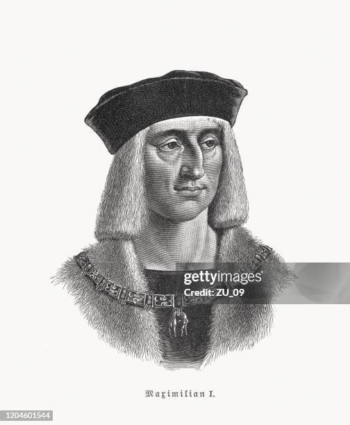 maximilian i (1459-1519), holy roman emperor, wood engraving, published 1897 - holy roman emperor stock illustrations