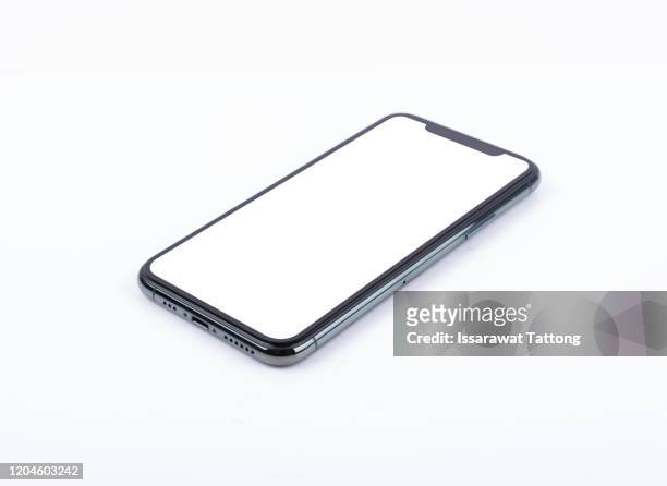 black mobile smartphone mockup isolated on white - cellphone white background stock-fotos und bilder