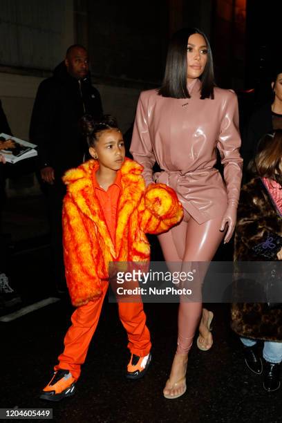 Kim Kardashian and daughter North West arrive at the Ferdi restaurant on March 01, 2020 in Paris, France.