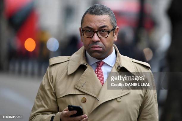Britain's Minister of State in the Foreign Office and the Department for International Development James Cleverly arrives at the Cabinet Office on...