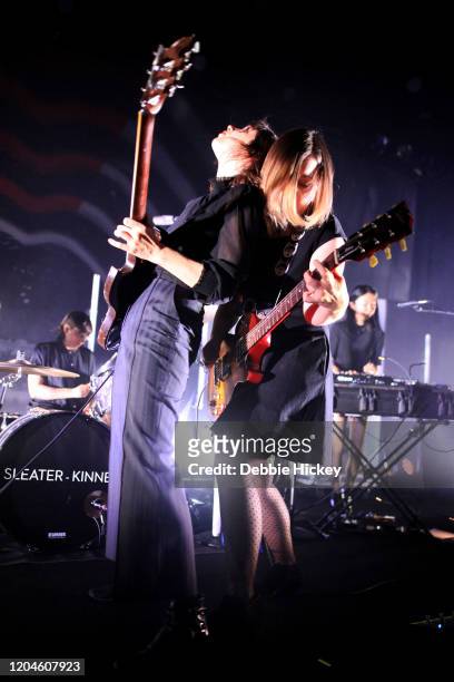 Carrie Brownstein and Corin Tucker of Sleater-Kinney perform at Vicar Street on March 01, 2020 in Dublin, Ireland.