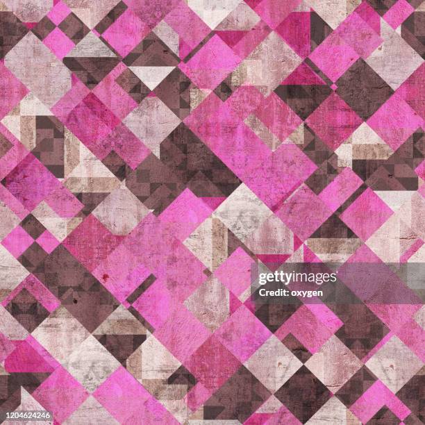 abstract geometric pink brown square shaped seamless pattern background - checked pattern stock pictures, royalty-free photos & images