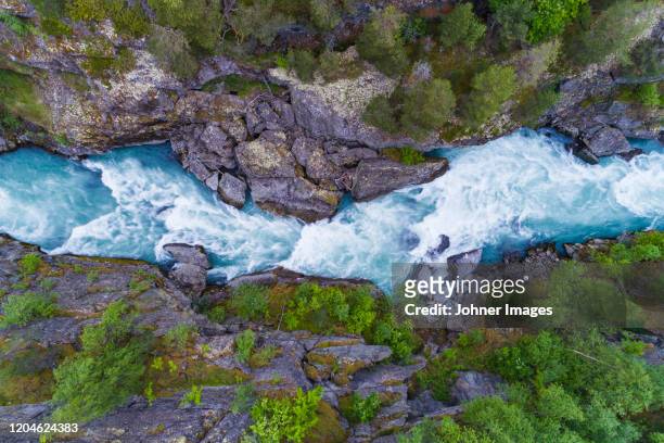 aerial view of mountain river - the creeks stock pictures, royalty-free photos & images