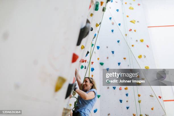woman on climbing wall - climbing wall stock pictures, royalty-free photos & images