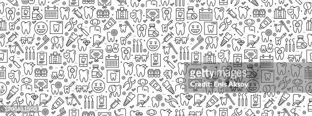 ilustrações, clipart, desenhos animados e ícones de padrão perfeito com ícones dentários - equipamento dentário