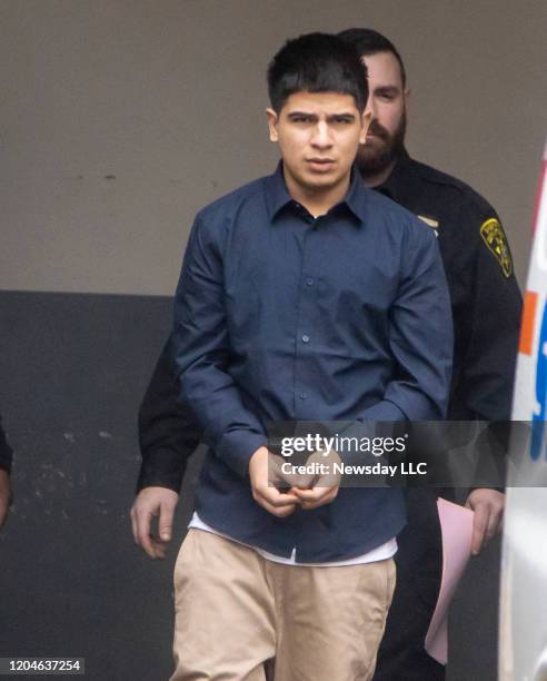 Defendant Elian Ramos Velasquez leaves the Nassau County Courthouse in Mineola, New York on February 6, 2020.