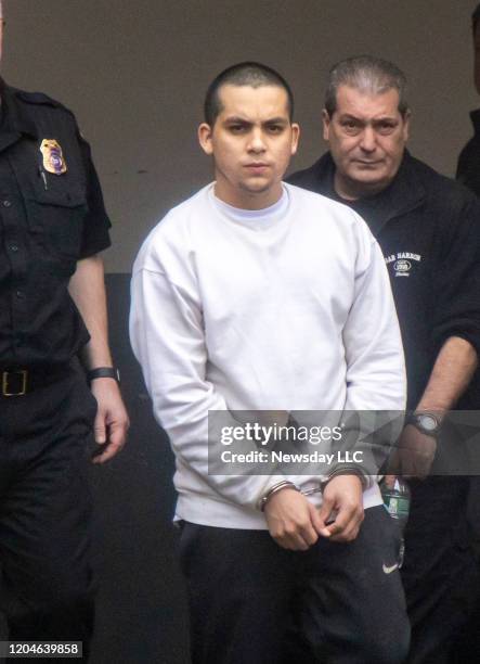 Defendant Denis Pineda leaves the Nassau County Courthouse in Mineola, New York on February 6, 2020.