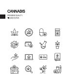 Simple Set of Cannabis Related Vector Line Icons. Outline Symbol Collection