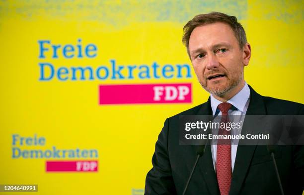 Christian Lindner, head of the German Free Democrats , attends a press conference after a meeting of the FDP leadership two days after the election...