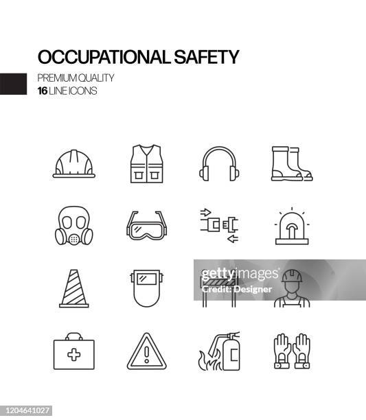 simple set of occupational safety related vector line icons. outline symbol collection - health and safety stock illustrations