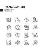 Simple Set of Tax and Loan Fees Related Vector Line Icons. Outline Symbol Collection
