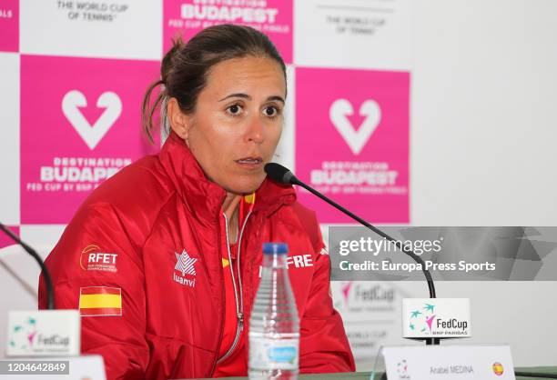 Anabel Medina of Spain attends after the two matches won against Japan during the Fed CUp, group round, played between Spain and Japan at Centro de...
