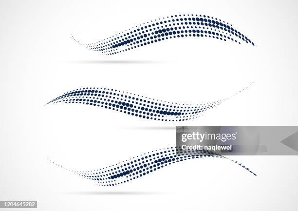 ilustrações de stock, clip art, desenhos animados e ícones de abstract blue half tone wavy polka dots pattern symbol - technology logo