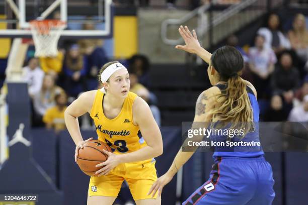 Marquette Golden Eagles guard Jordan King looks to pass during a game between the Marquette Golden Eagles and the DePaul Blue Demons at the Al...