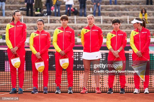Team of Spain during the opening ceremony during the 2020 Fed Cup Qualifier between Spain and Japan at Centro de Tenis La Manga Club on February 07,...