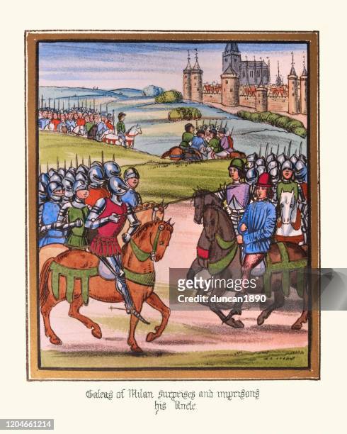 gian galeazzo visconti, arrests his uncle. medieval italy - galeazzo visconti stock illustrations