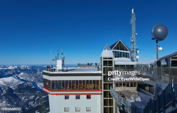 Skier on the austrian side of Zugspitze mountain for alpine skiing on January 21, 2020 in GARMISCH-PARTENKIRCHEN, Bavaria, Germany . Zugspitze is the...