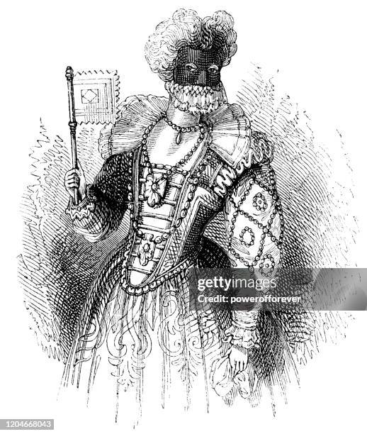 ilustrações de stock, clip art, desenhos animados e ícones de masked woman in elizabethan fashion going to the theatre - 16th century - estilo elisabetano