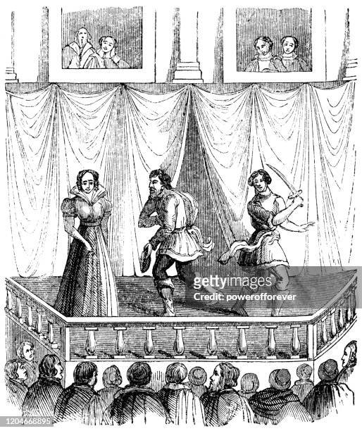 elisabethanischen renaissance-theater - 17. jahrhundert - actors in 16th century clothing stock-grafiken, -clipart, -cartoons und -symbole