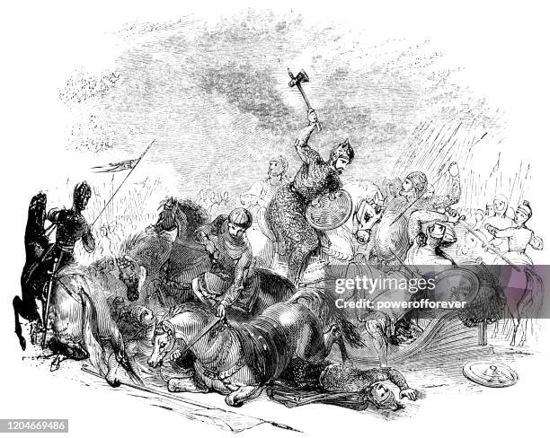 medieval knights in battle - 11th century - battle stock illustrations