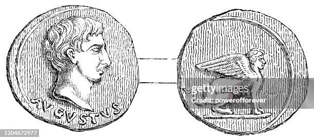 gold augustus aureus coin - 1st century bc - augustus caesar stock illustrations