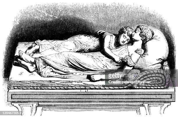 the sleeping children by francis chantrey at lichfield cathedral in lichfield, england - 19th century - marble statue stock illustrations