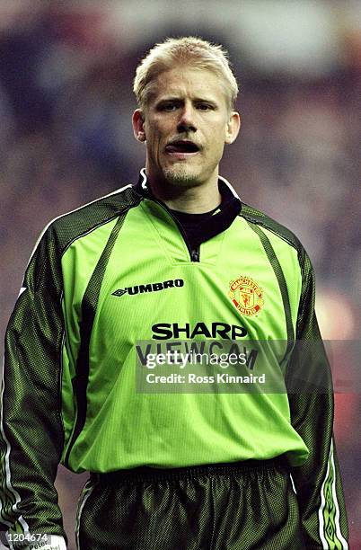 Peter Schmeichel of Manchester United in action during the FA Carling Premiership match against Liverpool played at Anfield in Liverpool, England....