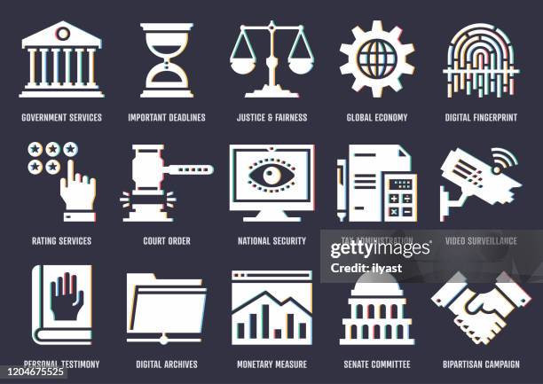 governance & compliance vector icon pack with rgb split effect - daily politics stock illustrations