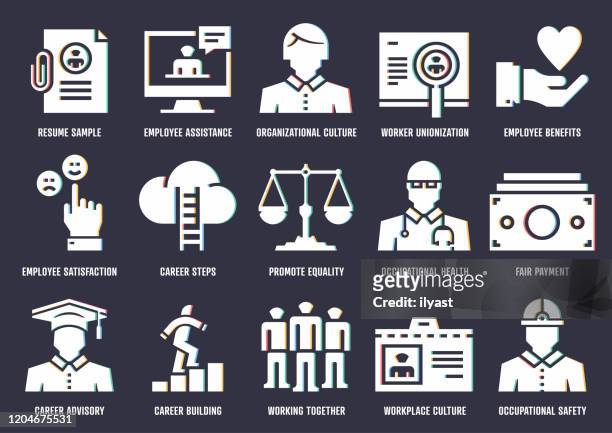 workers compensation vector icon pack with rgb split effect - trade union stock illustrations