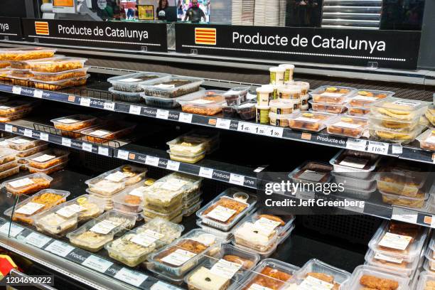 Barcelona, prepared cooked packaged food in refrigerated case.