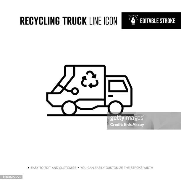recycling truck line icon - editable stroke - rubbish lorry stock illustrations