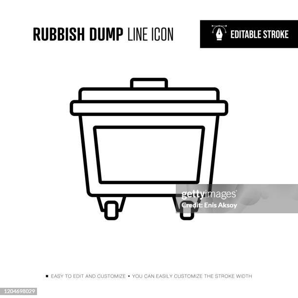 rubbish dump line icon - editable stroke - empty paper bin stock illustrations