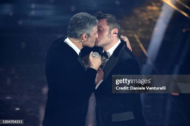 Rosario Fiorello and Tiziano Ferro attend the 70° Festival di Sanremo at Teatro Ariston on February 07, 2020 in Sanremo, Italy.