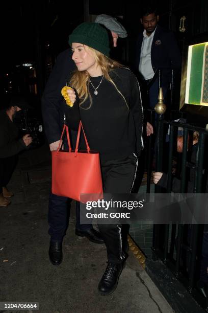 Cherry Seaborn out for a meal at an Indian restaurant in Mayfair with her husband Ed Sheeran and friends James Blunt and Sofia Wellesley on February...
